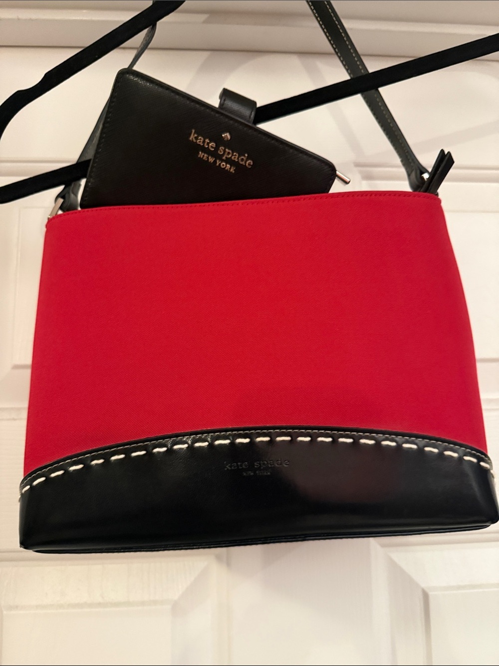 kate spade Red and Black Canvas with Contrast Stitching w/ mini wallet